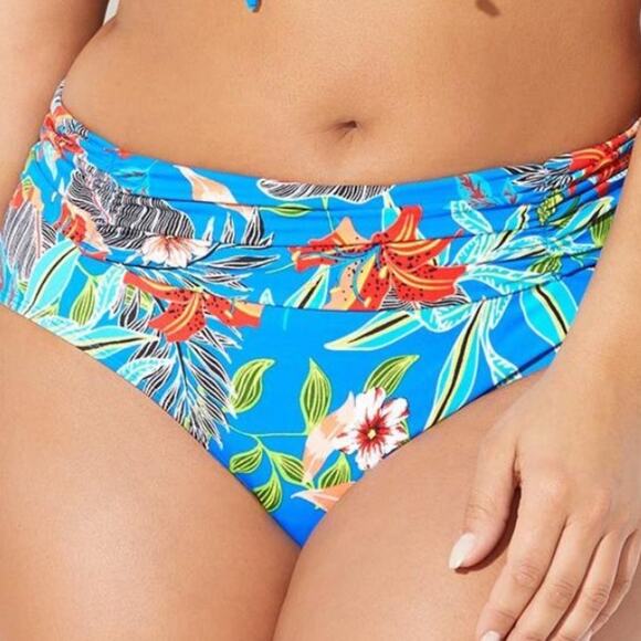 SWIMSUITS FOR ALL Blue Hawaiian foldover brief - Picture 2 of 8